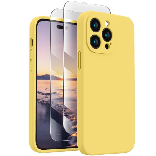 Image of FireNova Designed for iPhone 14 Pro Case, Silicone Upgraded [Camera Protection] Phone Case, Soft Anti-Scratch Microfiber Lining Inside, 6.1 inch, Yellow