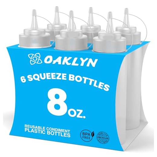 (Pack de 6) Botellas de Plastico Grandes 250 ml con Tapas de Rosca – Dispensadores Rellenables para Ketchup Mostaza Vinagre Salsas Aceite– Set de Botes Transparentes Sin BPA a Granel Para Cocina