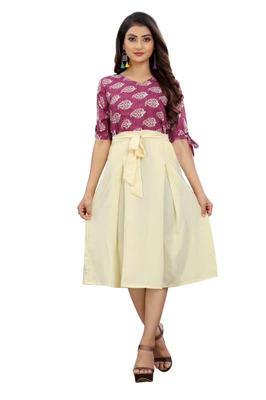 Image of Crepe Floral Print Kurti for Women, Knee Length Dress Dress, Wester Wear