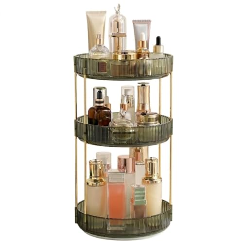 Image of MECHDEL Makeup Organiser Box with Drawers, Perfume, Cosmetic and Skincare Storage Stand, Dressing Table Organiser for Lipstick, Nail Polish (360 Rotating-Transparent Green, 3 Tier)