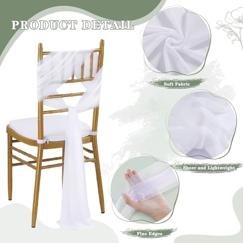 White Chair Sashes 16 Packs 8ft Long Aisle Wedding Chair Back Side Decorations Fabric Sheer Church Tulle Chairs Drapes Bulk