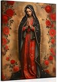 SQHVFXWR Framed Our Lady of Guadalupe Portrait Canvas Wall Art Virgin Mary in Prayer Religious Catholic Poster Prints Picture Wall Decor Inspirational Christian Artwork for Home and Church 12X16in