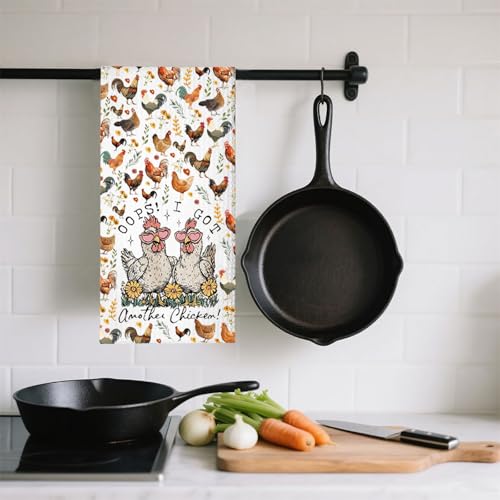 Torchon amoureux de poulet Oops I Got Another Chicken floral pour la cuisine
