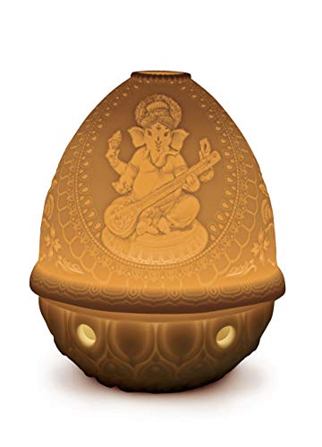Lladro Veena Ganesha Lithophane Votive, Rechargeable Led