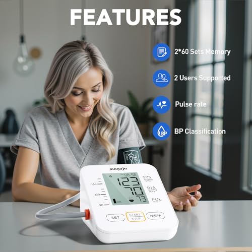 Blood Pressure Monitor, maguja Blood Pressure Monitors for Home Use, Automatic Digital Upper Arm BP Machine with Blood Pressure Cuff, 2 Users - Thumbnail 2