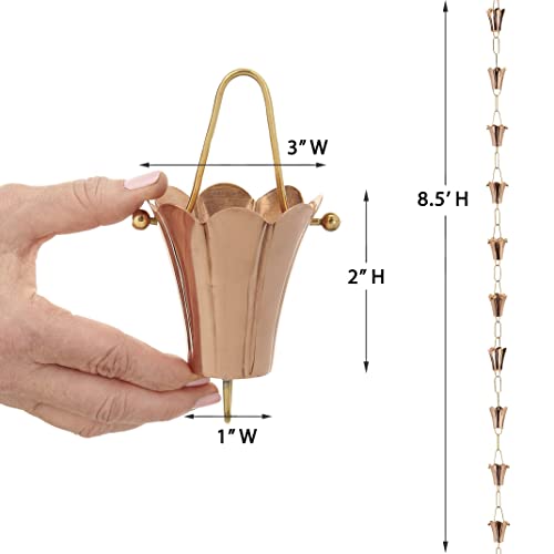 Good Directions 477P-8 Fluted Flower Rain Chain, 8-1/2 Feet Long, Large Cups, 100% Pure Copper #TOP1