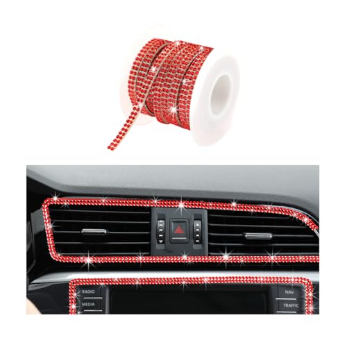 Image of Ohleats Bling Car Trim Self Adhesive, 16.4 Ft Auto Interior Exterior Crystal Rhinestone Decoration Strip Decal, Glitter Trim Strips Line Molding for Dashboard, Car Accessories (Red)