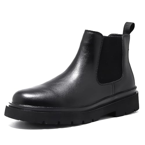 Men's Chelsea Ankle Boots Classic Leather Non-Slip Dress Boots Casual Elastic Slip On Work Boots