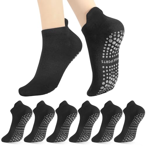 Zuimei 6 Pairs Pilates Yoga Socks for Women Non Slip Grip Sock ReformerGrippy Breathable Cotton Sock for Women Ladies Barre Fitness Dance Ballet Hospital Home-Black