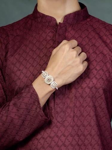 Image of Sukkhi Rakhi Traditional Kundan & Pearls Designer Meenakari Gold Plated Premium Rakhi for Brother with Roli Chawal & Greeting Card | Rakhi for Brother /Bhaiya /Bhai /Men|Rakhi Combo-Set of 2