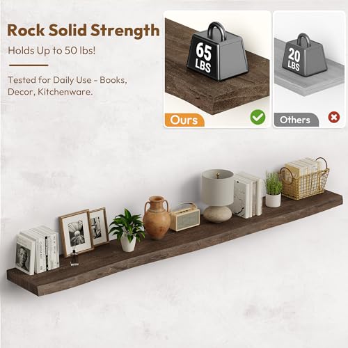 Image of Vivelove Wood Floating Shelves Live Edge 72 inch Set of 1, Dark Walnut