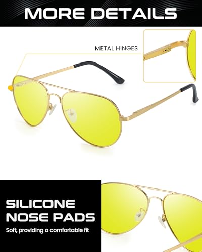 SODQW Aviator Night Vision Glasses Night Driving Anti Glare Glasses for women men, Yellow Lens for Night Time Glasses3