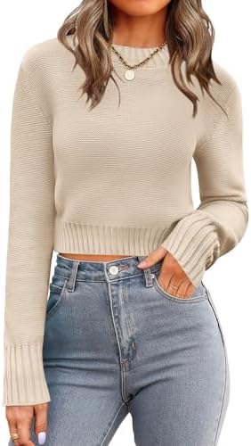Zeagoo Women's 2026 Fall Crewneck Cropped Sweater Trendy Long Sle...