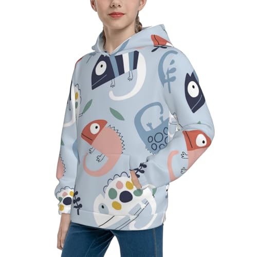 Cute Chameleons On Blue Kid Hoodies Boys Sweatshirts Girls Pullover with Pocket2
