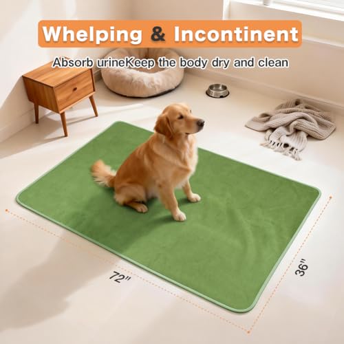 Image of Washable Pee Pads for Dogs, Extra Large Reusable Dog Pee Pad, Waterproof Pet Mat, Dog Playpen Mats for Puppy Training Whelping Playpen Pads, Green, 72x36 inch