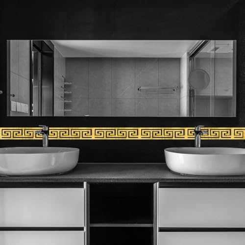 Image of HASTHIP 12Pcs Golden Decorative Mirror Stickers for Wall, Geometric Acrylic Wall Border Stickers, Versatile Mirror Frame Decor for Bedroom Bathroom Living Room Background Decor, 7.87x1.96 Inches
