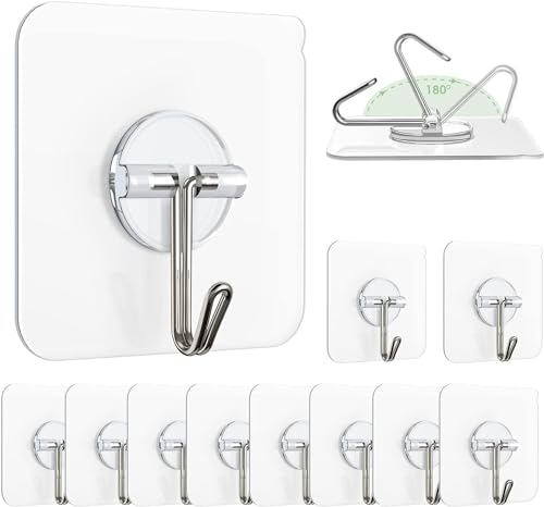Image of REWOP Adhesive Wall Hooks for Heavy Items Stainless Steel, PVC, ABS Nail Free Seamless Adhesive Non-Trace No Drilling Installation Hanging, Waterproof Screws Wall Hook (Round Hooks, 20)