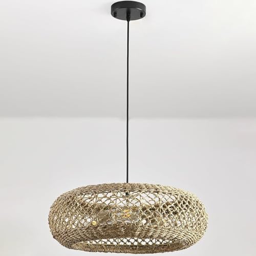 Suspension rotin 50cm à 3 lumières pour îlot de cuisine et salle à manger