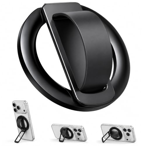 Image of ZORBES Magnetic Phone Grip & Kickstand Phoe Holder for iPhone 12-17 | Soft Silicone Finger Loop Durable Zinc Alloy Phone Stand MagSafe Cases, Strong Adhesion Ring Holder Phone Accessory