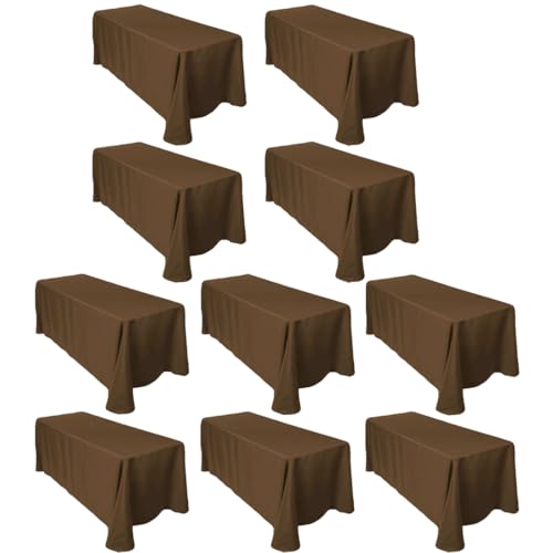 LTC LINENS 10-Pack Rectangular Tablecloths 90 in x 132 in with Rounded Corners - Chocolate Table Cloths for 6 ft Rectangle Tables Floor Length - Polyester Fabric Cloth Table Covers for Wedding, Party