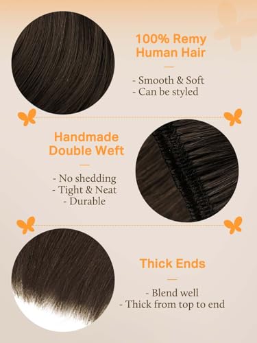 Image of DOORES Weft Hair Extensions, Light Dark Brown 22 Inch 110g Human Hair Weft Hair Extensions Human Hair Natural Straight
