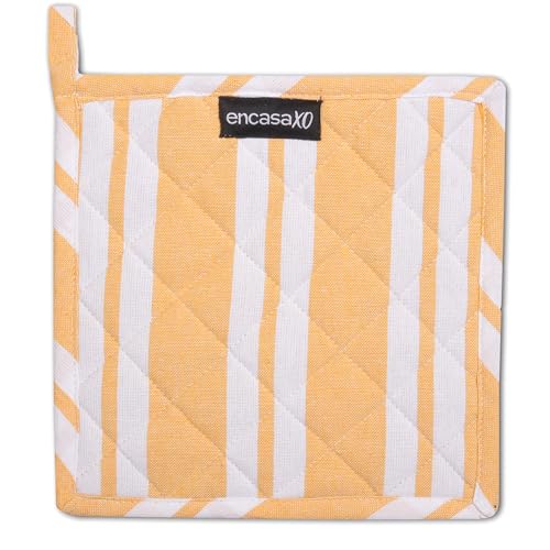 Image of Encasa XO Oven Microwave Pot Holders Trivets 21 cm (2 pc) for Kitchen Cooking & Baking - Heat Resistant, Thick & Safe, Protection of Hands from Hot Utensils, Grill, BBQ - Franca Yellow Stripes