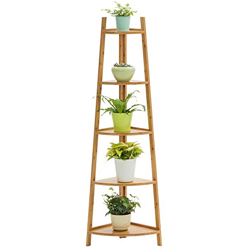 YIJIAHUI Plant Stand Shelf 5-Tier Corner Shelf, Plant Stand Bookcase Ladder Bookshelf For Home Office Fan-Shape Corner Storage Rack High Display Shelf (Color : A, Size : 50x34x147cm)