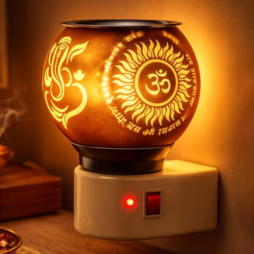 Image of PANCA Glass Kapoor Dani Electric Camphor Diffuser with Ganesh Ji Om Design | Aroma Dhoop & Incense Burner | Electrical Night Lamp for Home, Office & Pooja Room