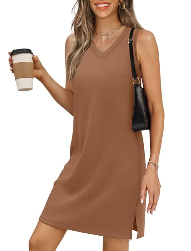 Image of BKRIVE V-Neck Summer Casual Beach Dresses for Women 2026 Vacation Women's Sleeveless Sundress with Split