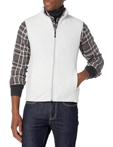 Amazon Essentials Men's Full-Zip Polar Fleece Vest (Available in Big & Tall), Light Grey Heather, Large