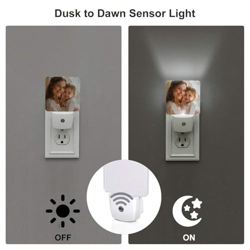 Image of Personalized Custom Night Light Set of 2, DIY Your Own Logo /Photo /Words Auto Sensor LED Dusk-to-Dawn Nightlights, Plug-in Sensor Lamp for Bedroom Bathroom Kitchen Hallway Stairs Decorative
