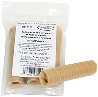 The Sausage Maker - Fresh Collagen Sausage Casings, 28mm (1 1/8"), 4 Unit Count Half Strands
