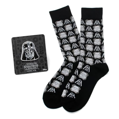STAR WARS Darth Vader Socks and Lapel Pin Gift Set, Black, Cotton Blend, Black, One Size