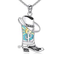 ANGSAU Cowgirl Necklace S925 Sterling Silver Cowboy Boot Pendant Necklace Western Turquoise Jewelry Gifts for Women Men
