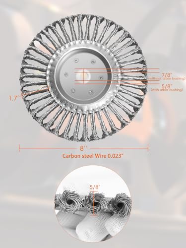 Image of 8in Bench Wire Wheel Brush | Knotted Steel Wire 0.023 inch with 5 /8 inch 7 /8 inch Arbors for Bench Grinder Twisted Carbon Steel Wheel - 2pcs