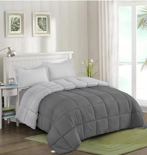 Image of Quilt for All Season 150 GSM Comforter Duvet /Ac Blanket King Size Bed Soft Microfiber Lightweight (90 inch X106 inch Inches) - King Size Bed Comforter - Dark Grey /Silver Grey Color