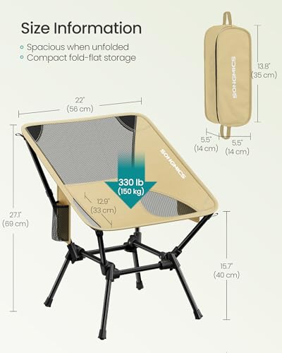 Image of SONGMICS Camping Chair, Lightweight Folding Beach Chair, Adjustable Height, Steel Frame, Portable for Outdoor Travel