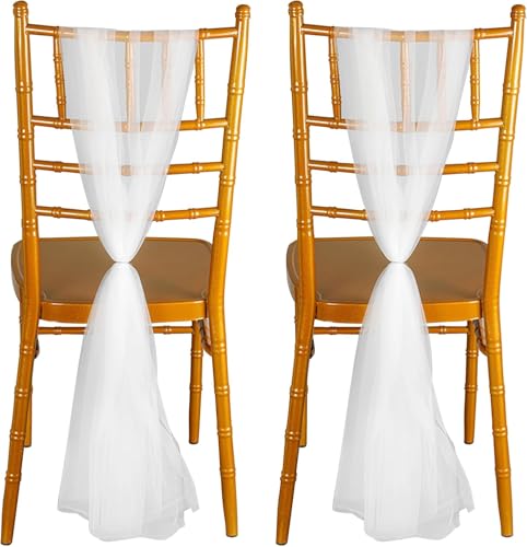 Heyumybit Lot de 2 Ceintures de Chaise en Voile,Ruban de Chaise Mariage,Housse de Chaise en Tulle Décoration de Chaise pour Fête,Cérémonie,100 x 160...