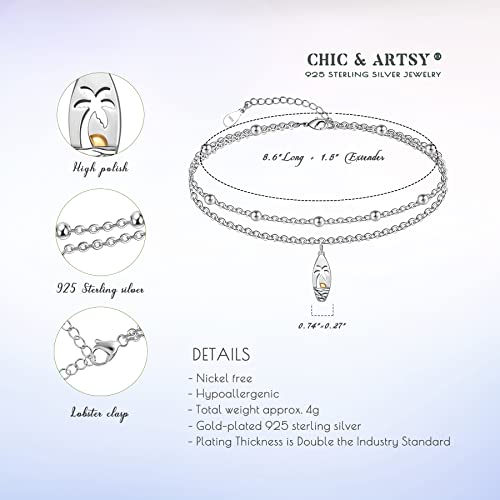 Image of CHIC & ARTSY 925 Sterling Silver Ankle Bracelets for Women, Dainty Adjustable Layered Foot Chains with Symbolic Charms, Boho Beach Everyday Lightweight Jewelry