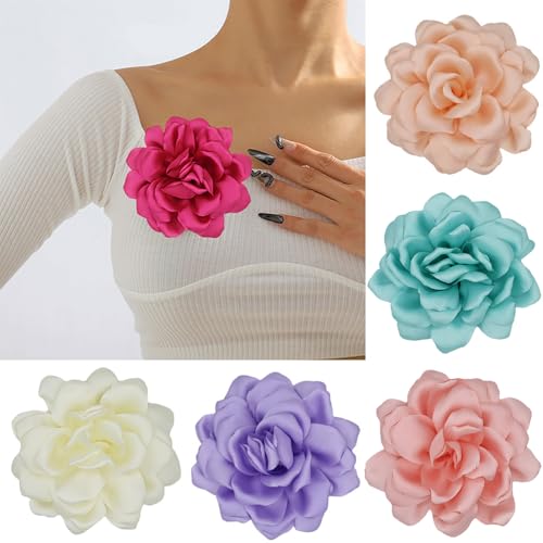 Image of Large Camellia Satin Fabric Flower Brooch Pins Hairpin for Women,ladies. (Magenta)