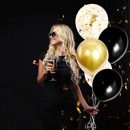 100Pcs 12Inch Black Balloons Black Gold Balloons Metallic Gold Confetti Latex Party Balloons For Men Women Kids Birthday Baby Shower Retirement Graduation Wedding Halloween Party Balloons Decorations #TOP5