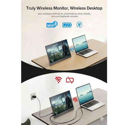 Image of XAVION 15.6 Inch Wireless Portable Monitor with Rechargeable Battery 1080P FHD Second Screen for Home & Office for Laptop Phone No Cables or Drivers Need