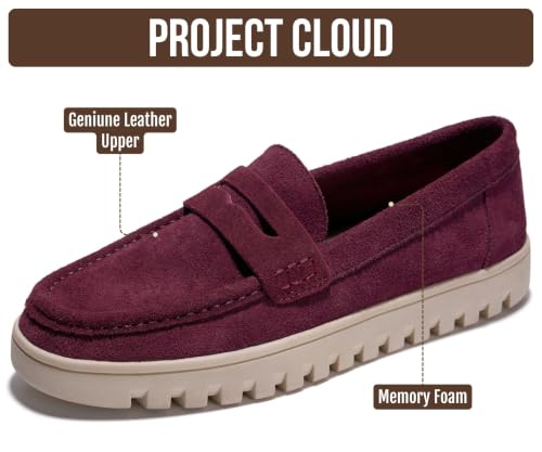 Image of Project Cloud 100% Genuine Leather Loafers for Women - Memory Foam Insoles Slip On Shoes for Women - Lightweight Womens Shoes - Non Slip Womens Loafers (Filide1)