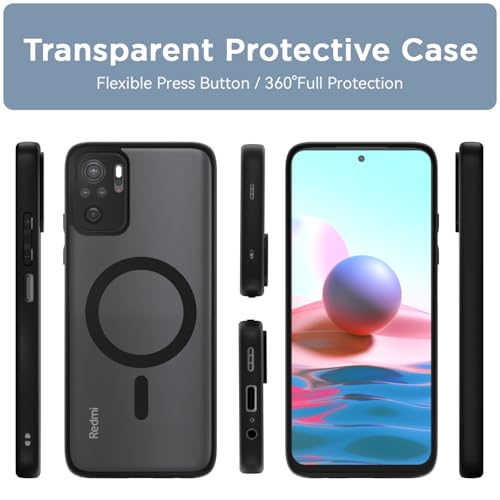 Image of Outlouders Back Cover for Redmi Note 10 /Redmi Note 10s /Redmi Note 11 SE Compatible with Mag-Safe | Shockproof Design | Hard Transparent Back Case (Black Mag-Safe)