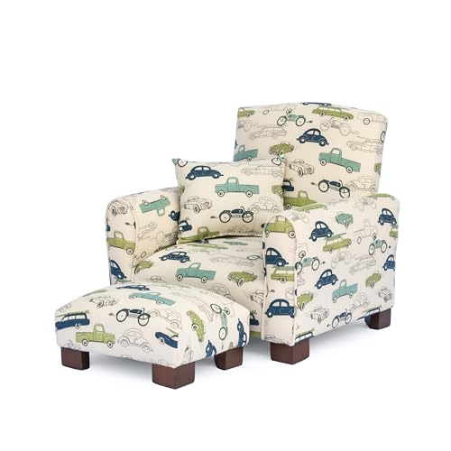 Toddler Personalized Armchair, Kids Upholstered Rocking Chair with Personalization, Toddler Chair with Personalized Name, Comfy Child Armchair, (Cars & Trucks Print, Legs)