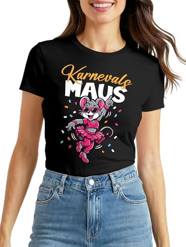 MoonWorks Damen T-Shirt - Karnevalsmaus - Fasching Karneval Ersatz Verkleidung Last Minute Kostüm Funshirt Slim Fit Schwarz L