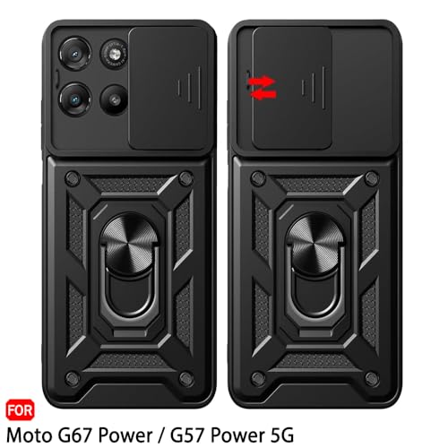 Image of TheGiftKart Tough Armor Bumper Back Cover Case for Motorola Moto G67 Power / G57 Power 5G | Sliding Camera Cover, Kickstand & Ring Holder | 360 Degree Protection Back Cover Case (PC & TPU, Black)