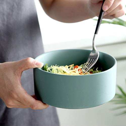 Tigela de salada para almoço, tigela criativa de cerâmica com suporte de madeira de bambu, utensílio