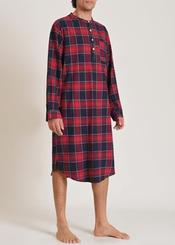 Latuza Men's Long Sleeves Cotton Flannel Nightshirt Nightgown4