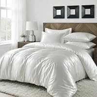 Luowei Satin Bettwäsche 155x220 cm Sommer Weiß Kühlung Luxus Bettwäsche Set Seide Lüster Bequem Bettbezug für Verschiedene Personengruppen Mit Reißverschluss und 2 Kissenbezüge 80x80cm – Ansicht 1